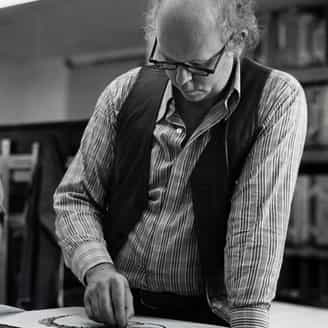 Claes Oldenburg working on Teapot at the Skidmore studio in 1975.  This is Oldenburg's only edition with ULAE. 