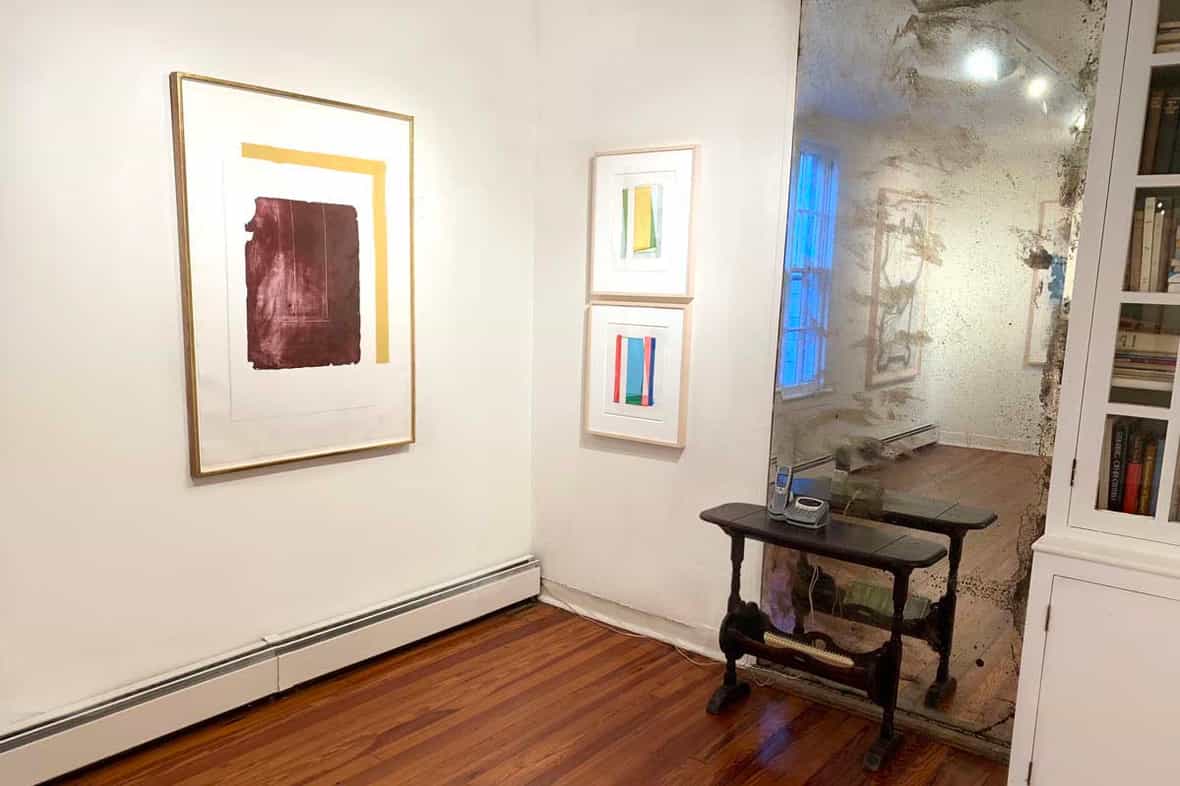 Gallery view of framed prints by Robert Motherwell and Julia Rommel.