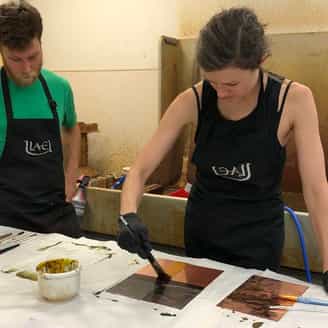 Nathlie Provosty and Brian Berry working on etching plates for Dream Sequence.