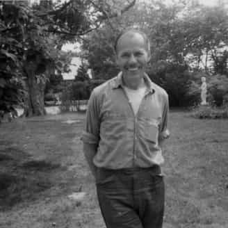 Printer Donn Steward in the yard at Skidmore Place.