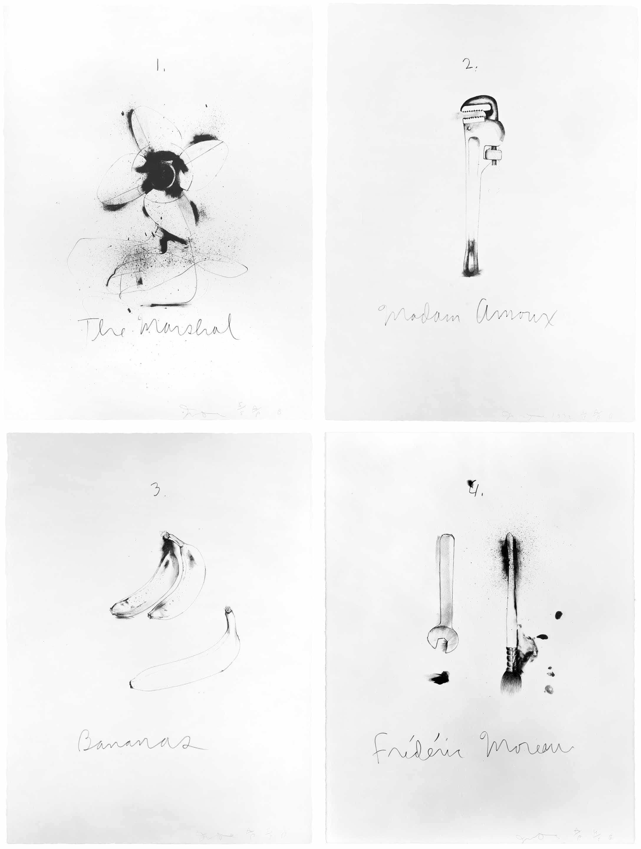 Jim Dine, Flaubert Favorites, B (The Marshal, Madam Arnoux, Bananas, Frederic Moreau), 1972