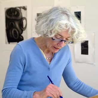 Elizabeth Murray working in the studio.