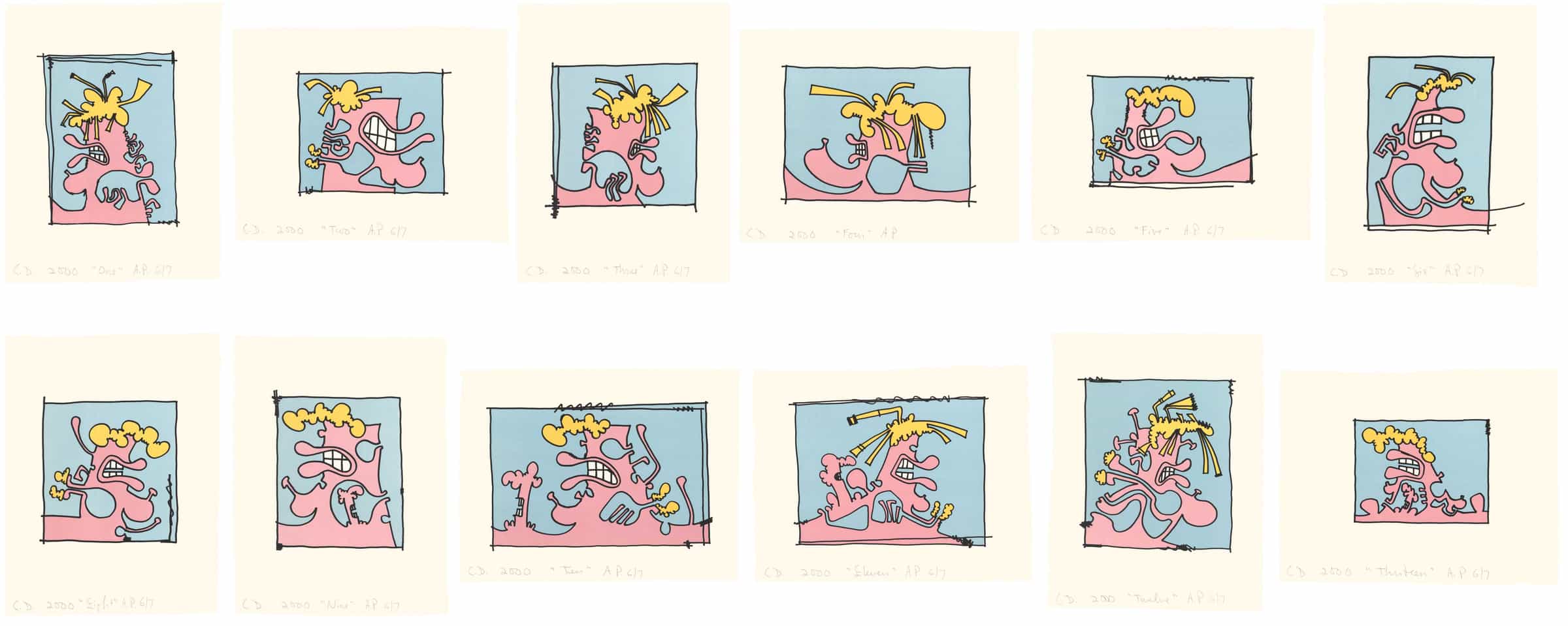 Carroll Dunham, Female Portraits, One - Thirteen, 2000