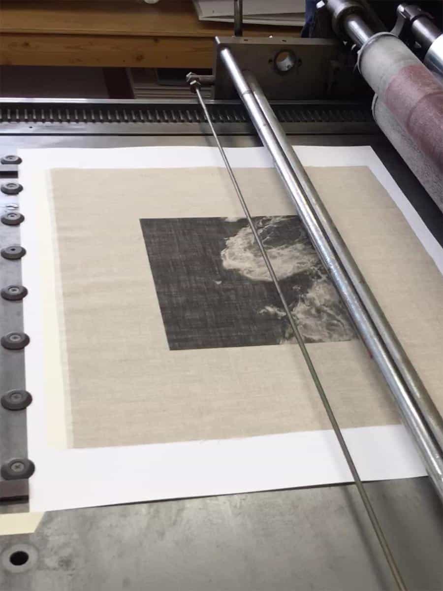 A sheet of natural linen with an image printed on the front.